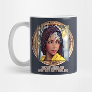 Snowflakes are Winter's Butterflies (girl has snow-bangs) Mug